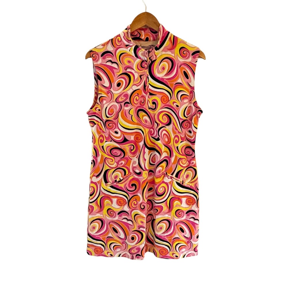 IBKUL Geometric Mock Neck Shift Dress Womens L Pink UPF 50 Golf Travel